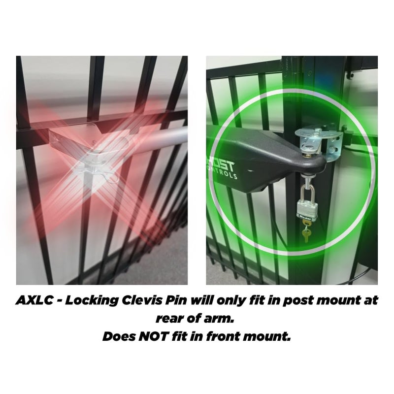 Ghost Controls AXLC Security Kit with 1 Clevis Pin Machined to Accept Padlock for Automatic Gate Opener Systems - Image 5